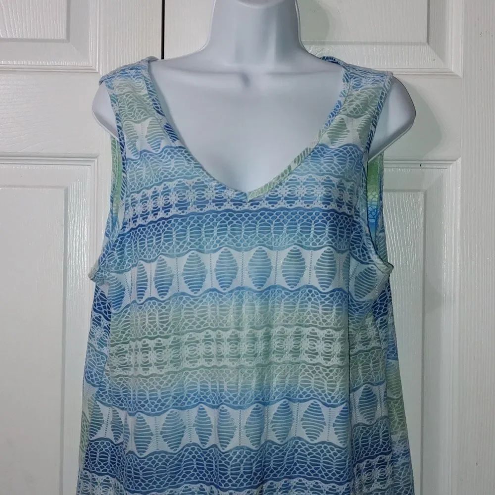 Portocruz Swim beach coverup blue green white dress Sz XL - Picture 3 of 5